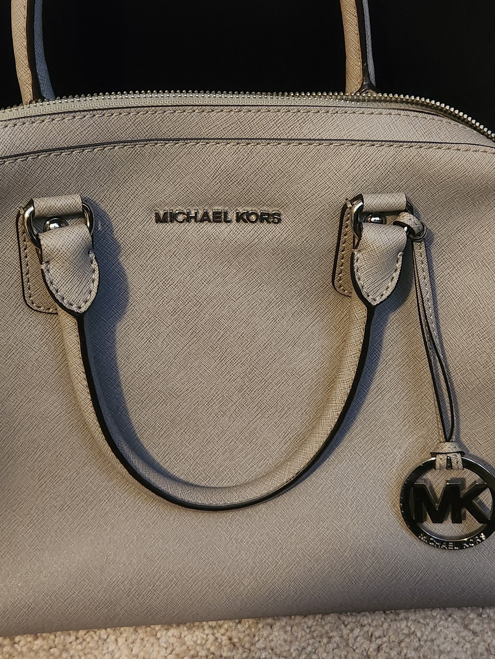 MICHAEL KORS Gray Saffiano Leather Satchel